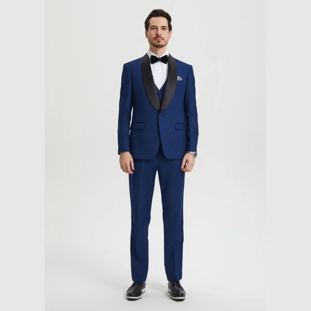 Stacy Adams 3pc Mens Tuxedo Hybrid Fit Shawl Lapel, Blue - Picture 5 of 5